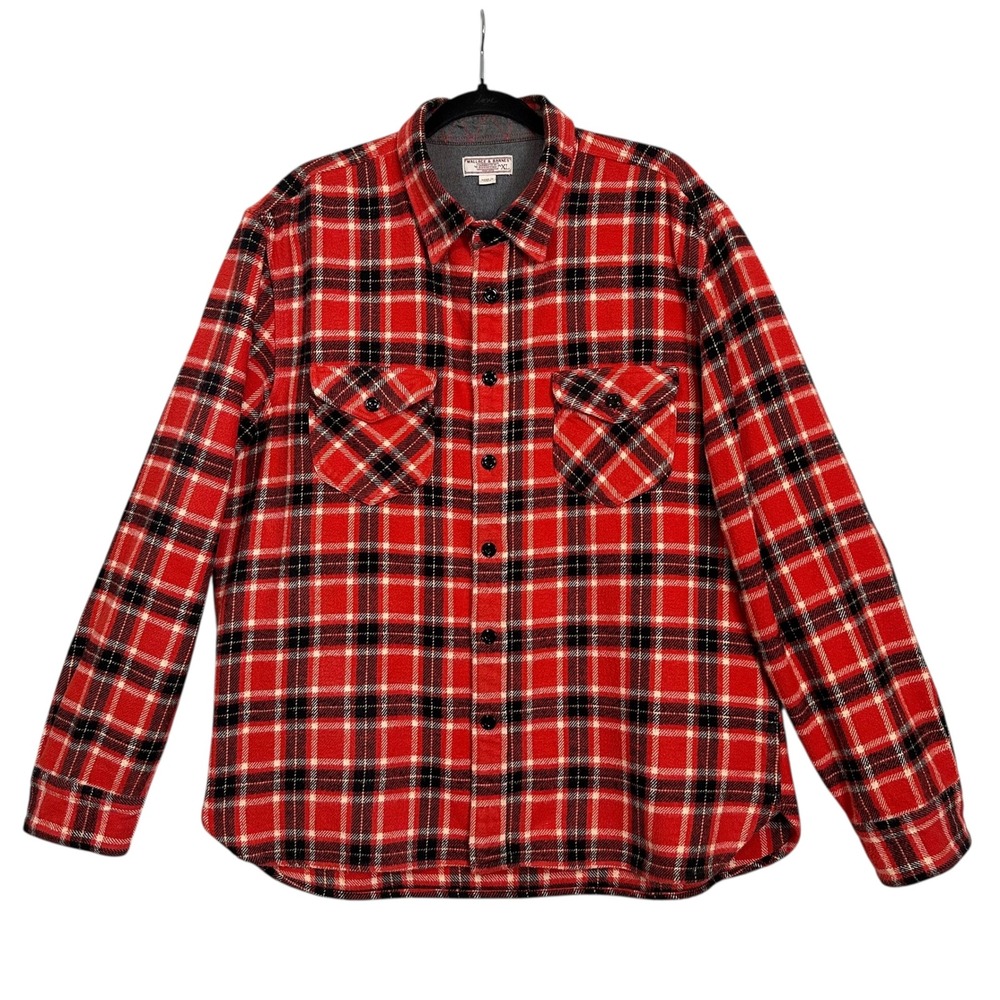Wallace & Barnes‎ J.Crew Orange Plaid Tattersall Cotton Shirt Jacket XL Workwear